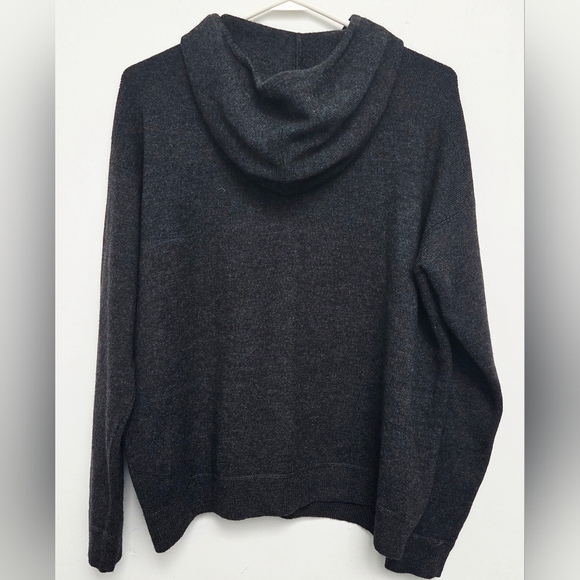 DKNY SZ L Essential 100% Wool Laine  Dark Charcoal Gray1/2 Zip-Up Hooded Sweater - Picture 2 of 12